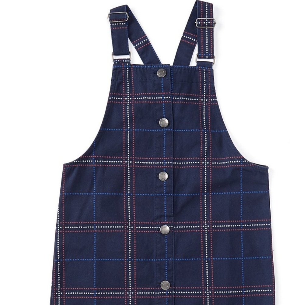 Tommy Hilfiger Girl Sleeveless Button-Front Windowpane Twill Overall Dress12/14